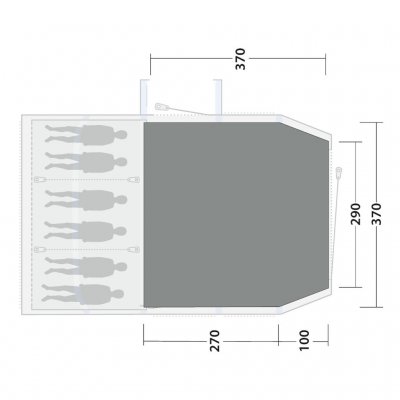 Tæppet dækker hele opholdsrummet i familieteltet Outwell Montana 6 Air.