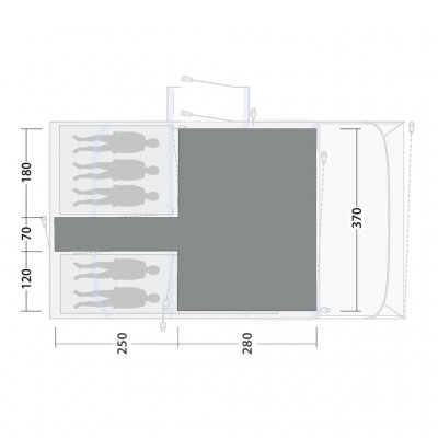 Tæppet dækker hele opholdsrummet i familieteltet Outwell Vermont 7 Air.