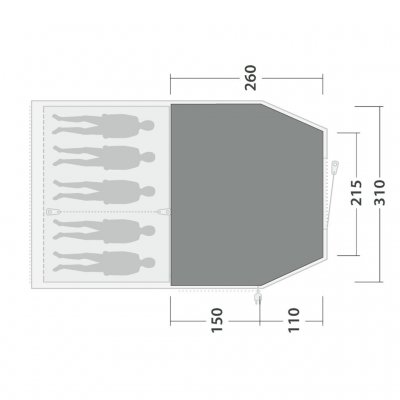 Teltmåtte dækker hele familieværelset i Outwell Nevada 5 telt.