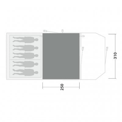 Teltmåtte dækker hele familieværelset i Outwell Phoenix 5 telt.