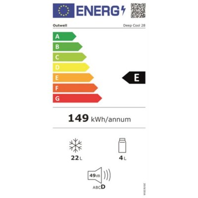 Outwell Deep Cool 28 kompressordrevet køleboks har en energiklasse E.