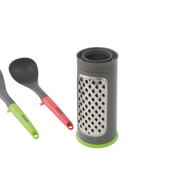 Stabil rivejern der også fungerer som en beholder til køkkenudstyr.