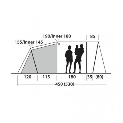 Højdeskitse for 4-personers familieteltet Outwell Birdland 4 TC