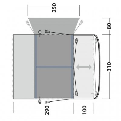 Plantegning af Outwell Jonesville 290SA bustelt.