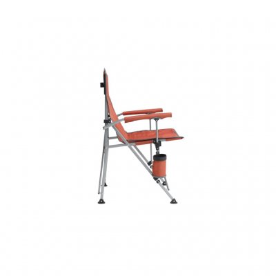 Komfortabel campingstol med polstrede armlæn og kopholder.