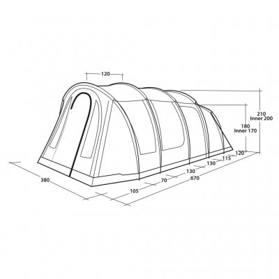 Målskitse for familieteltet Outwell Edmonds 6 TC