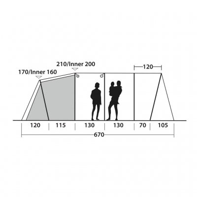 Højdeskitse for 6-personers familieteltet Outwell Edmonds 6 TC