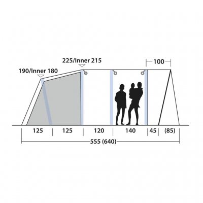 Højdemål for Outwell Florida 5 Air familieteltet.