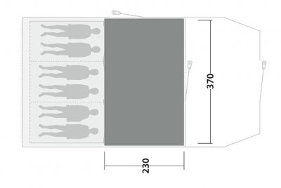 Teltgulvtæppet dækker hele opholdsrummet i familieteltet Durango / Birdland 4 TC