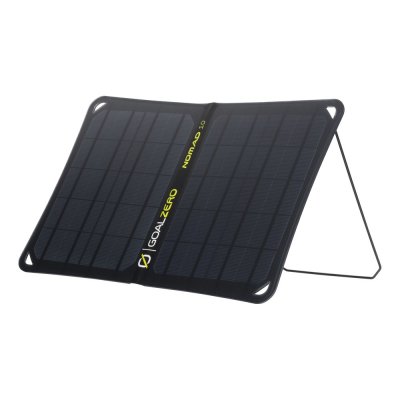 Goal Zero Nomad 10 fuldt opstillet, den har en effekt på 10W