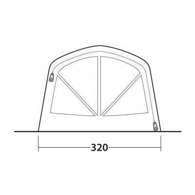 Skitse til fronten af ​​Outwell Iowa 5 Air familieteltet