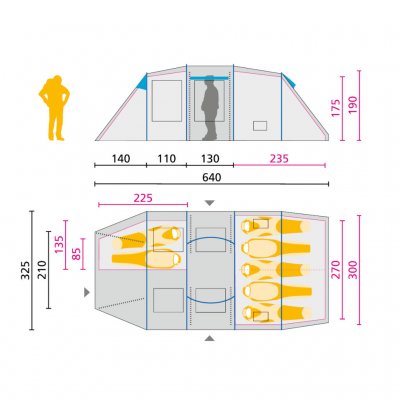 Dimensional tegning til Jack Travel Wolfskin Lodge RT telte