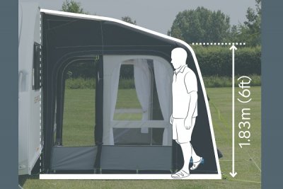 Vinkelled luftslange giver god højde i hele teltet.