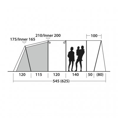 Højdeskitse for 4-personers familieteltet Outwell Ohio 5 TC