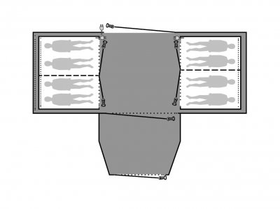 Golvskyddet ligger under hela familjetältet och skyddar mot smuts, väta och slitage.