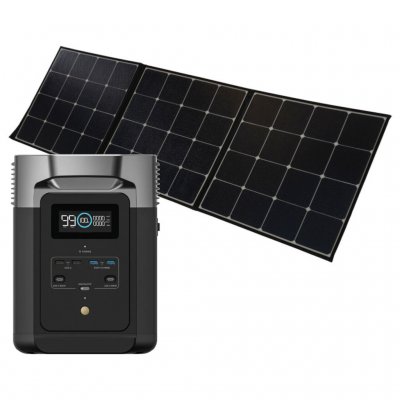 Pakke med EcoFlow Delta 2 og solpanel.