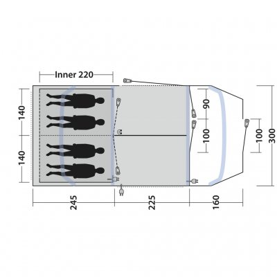 Plantegning Outwell Sacramento 4 Air familietelt.