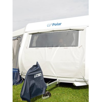Svenske telt - forreste beskyttelse. Beskyt campingvognen mod isning om vinteren. Verje mellem med eller uden vinduer.