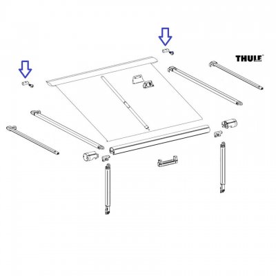 Stopskruerne, der holder markisen på plads på campingvognen.