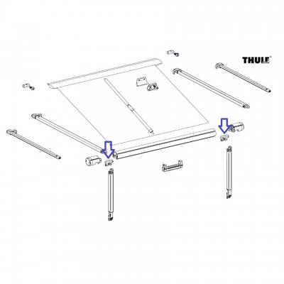 Beslagene der holder forteltets ben og arme på plads.