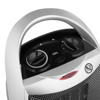 Med termostat og tre forskellige positioner på blæser