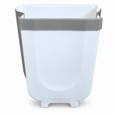 Pladsbesparende og robust affaldsspand i kraftig plast. Det sammenklappelige design fylder minimalt ved opbevaring og rummer op